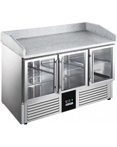 Холодильний стіл для піци PREMIUM - 1,4 x 0,7 m - 3 скляних дверей GGM Gastro