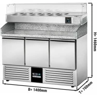 Холодильний стіл для піци з вітриною PREMIUM - 1,4 x 0,7 м / 3 двері / 368 л GGM Gastro