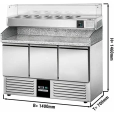 Холодильний стіл для піци з вітриною PREMIUM - 1,4 x 0,7 м / 3 двері / 368 л GGM Gastro