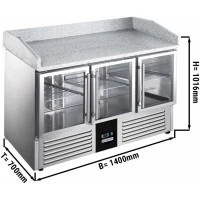 Холодильний стіл для піци PREMIUM - 1,4 x 0,7 m - 3 скляних дверей GGM Gastro