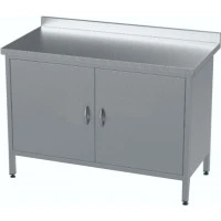 Стіл кухонний виробничий з тумбою ПРОФІ СП2ПДВР, ст.430/201, глибина 800 мм, дві полиці, розпашні дверцята