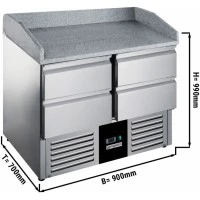 Холодильний стіл для піци - 0,9 x 0,7 m - з 4 шухляди та Granitplatte GGM Gastro