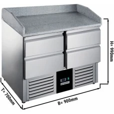 Холодильний стіл для піци - 0,9 x 0,7 m - з 4 шухляди та Granitplatte GGM Gastro
