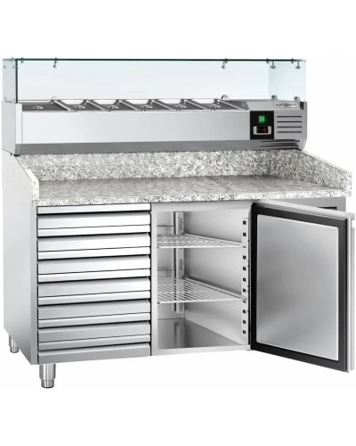 Холодильний стіл для піци PREMIUM - 1,5 x 0,8 m - 1 двері та 7 шухляд GGM Gastro