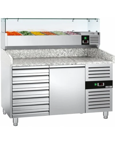 Холодильний стіл для піци PREMIUM - 1,5 x 0,8 m - 1 двері та 7 шухляд GGM Gastro