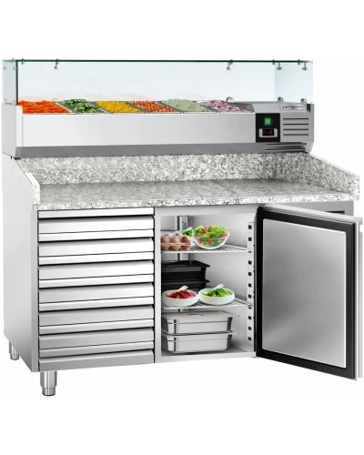 Холодильний стіл для піци PREMIUM - 1,5 x 0,8 m - 1 двері та 7 шухляд GGM Gastro