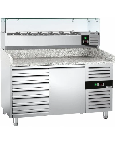 Холодильний стіл для піци PREMIUM - 1,5 x 0,8 m - 1 двері та 7 шухляд GGM Gastro