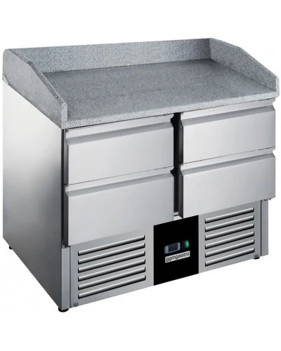 Холодильний стіл для піци - 0,9 x 0,7 m - з 4 шухляди та Granitplatte GGM Gastro
