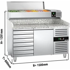 Холодильний стіл для піци PREMIUM - 1,5 x 0,8 m - 1 двері та 7 шухляд GGM Gastro