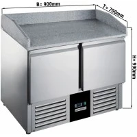 Холодильний стіл для піци - 0,9 x 0,7 m - 2 скляних дверей та Granitplatte GGM Gastro