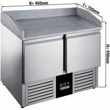 Холодильний стіл для піци - 0,9 x 0,7 m - 2 скляних дверей та Granitplatte GGM Gastro