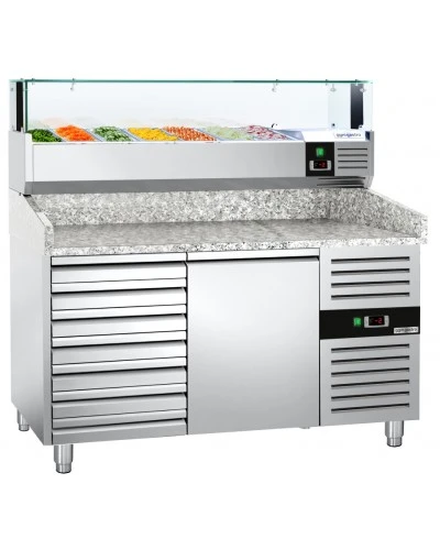 Холодильний стіл для піци PREMIUM - 1,5 x 0,8 m - 1 двері та 7 шухляд GGM Gastro