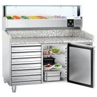 Холодильний стіл для піци PREMIUM - 1,5 x 0,8 m - 1 двері та 7 шухляд GGM Gastro