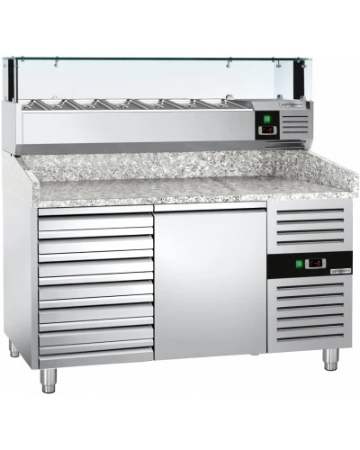 Холодильний стіл для піци PREMIUM - 1,5 x 0,8 m - 1 двері та 7 шухляд GGM Gastro