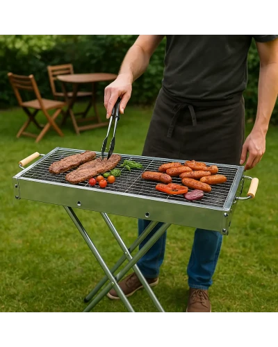Переносний мангал з решіткою 80х78х30см, BARBECUE TRAY 770SS