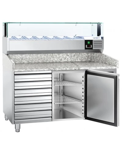 Холодильний стіл для піци PREMIUM - 1,5 x 0,8 m - 1 двері та 7 шухляд GGM Gastro