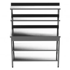 Стіл кухонний виробничий з надбудовою ПРОФІ СП2ПДП, ст.304, глибина 800 мм, дві полиці