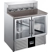Холодильний стіл для піци - 0,9 x 0,7 m - 2 скляних дверей GGM Gastro