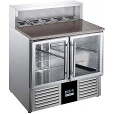 Холодильний стіл для піци - 0,9 x 0,7 m - 2 скляних дверей GGM Gastro