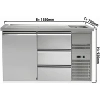 Холодильний стіл для пива 1,5 x 0,7 м - 1 дверцята, 3 шухляди 1/3 GGM Gastro
