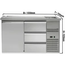 Холодильний стіл для пива 1,5 x 0,7 м - 1 дверцята, 3 шухляди 1/3 GGM Gastro