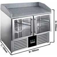 Холодильний стіл для піци - 0,9 x 0,7 m - 2 скляних дверей та Granitplatte GGM Gastro