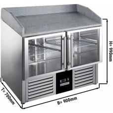 Холодильний стіл для піци - 0,9 x 0,7 m - 2 скляних дверей та Granitplatte GGM Gastro