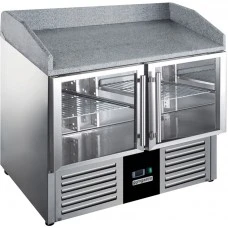 Холодильний стіл для піци - 0,9 x 0,7 m - 2 скляних дверей та Granitplatte GGM Gastro