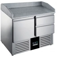Холодильний стіл для піци - 0,9 x 0,7 m - 1 двері, 2 шухляди та Granitplatte GGM Gastro