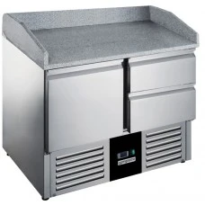 Холодильний стіл для піци - 0,9 x 0,7 m - 1 двері, 2 шухляди та Granitplatte GGM Gastro