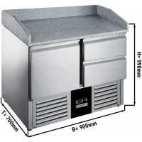 Холодильний стіл для піци - 0,9 x 0,7 m - 1 двері, 2 шухляди та Granitplatte GGM Gastro