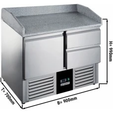 Холодильний стіл для піци - 0,9 x 0,7 m - 1 двері, 2 шухляди та Granitplatte GGM Gastro