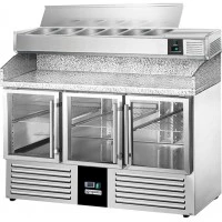 Холодильний стіл для піци PREMIUM - 1,4 x 0,7 m - 3 скляних дверей GGM Gastro