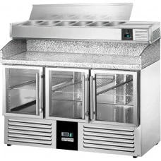 Холодильний стіл для піци PREMIUM - 1,4 x 0,7 m - 3 скляних дверей GGM Gastro
