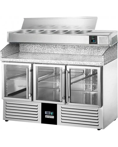 Холодильний стіл для піци PREMIUM - 1,4 x 0,7 m - 3 скляних дверей GGM Gastro