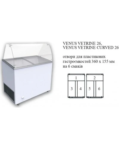 VENUS VETRINE CURVED 26 ECONOMY Морозильна вітрина для м'якого морозива гнуте скло CRYSTAL S.A. Греція