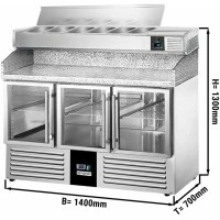 Холодильний стіл для піци PREMIUM - 1,4 x 0,7 m - 3 скляних дверей GGM Gastro