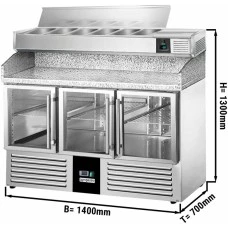 Холодильний стіл для піци PREMIUM - 1,4 x 0,7 m - 3 скляних дверей GGM Gastro