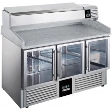 Холодильний стіл для піци PREMIUM - 1,4 x 0,7 m - 3 скляних дверей GGM Gastro