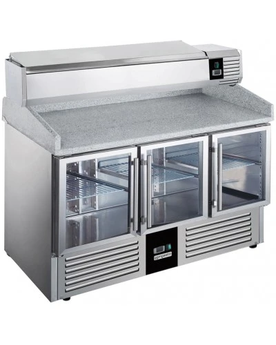 Холодильний стіл для піци PREMIUM - 1,4 x 0,7 m - 3 скляних дверей GGM Gastro