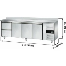 Холодильний стіл ECO - 2,2 x 0,7 m - 3 скляних дверей та 2 шухляди 1/2 GGM Gastro