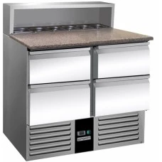 Холодильний стіл для піци - 0,9 x 0,7 m - з 4 шухляди 1/2 GGM Gastro