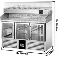 Холодильний стіл для піци PREMIUM - 1,4 x 0,7 m - 3 скляних дверей GGM Gastro