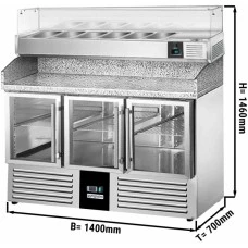 Холодильний стіл для піци PREMIUM - 1,4 x 0,7 m - 3 скляних дверей GGM Gastro