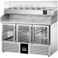 Холодильний стіл для піци PREMIUM - 1,4 x 0,7 m - 3 скляних дверей GGM Gastro