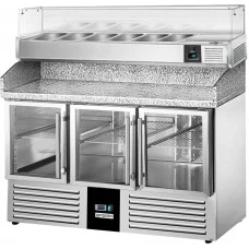 Холодильний стіл для піци PREMIUM - 1,4 x 0,7 m - 3 скляних дверей GGM Gastro